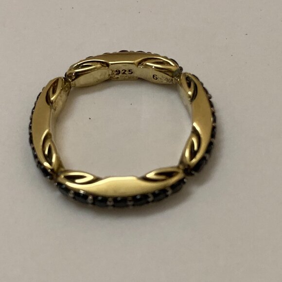 Women Realm Stack Ring Size 6 Black CZ Gold Vermeil
